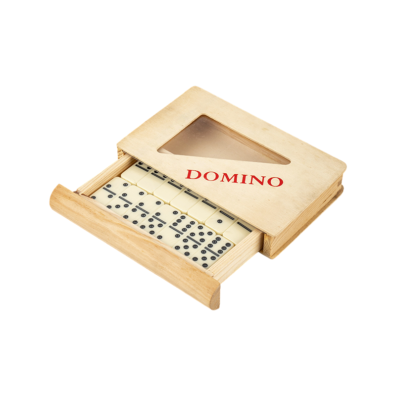 Kotak kayu bergaya laci ganda enam domino